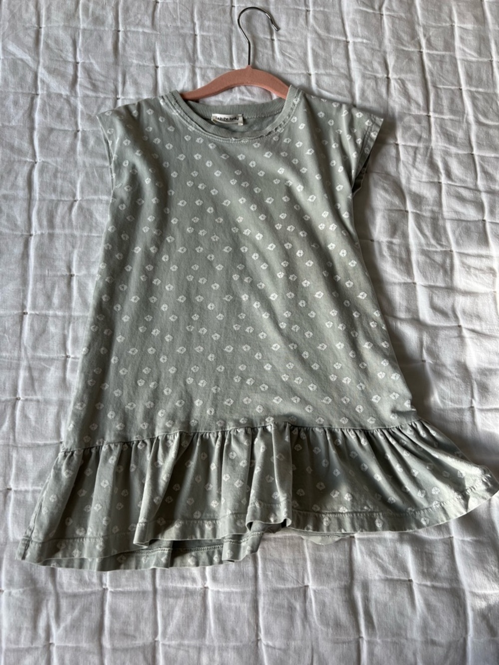 1+ in the Family Sage Green Girls Floral Ruffle Hem Dress